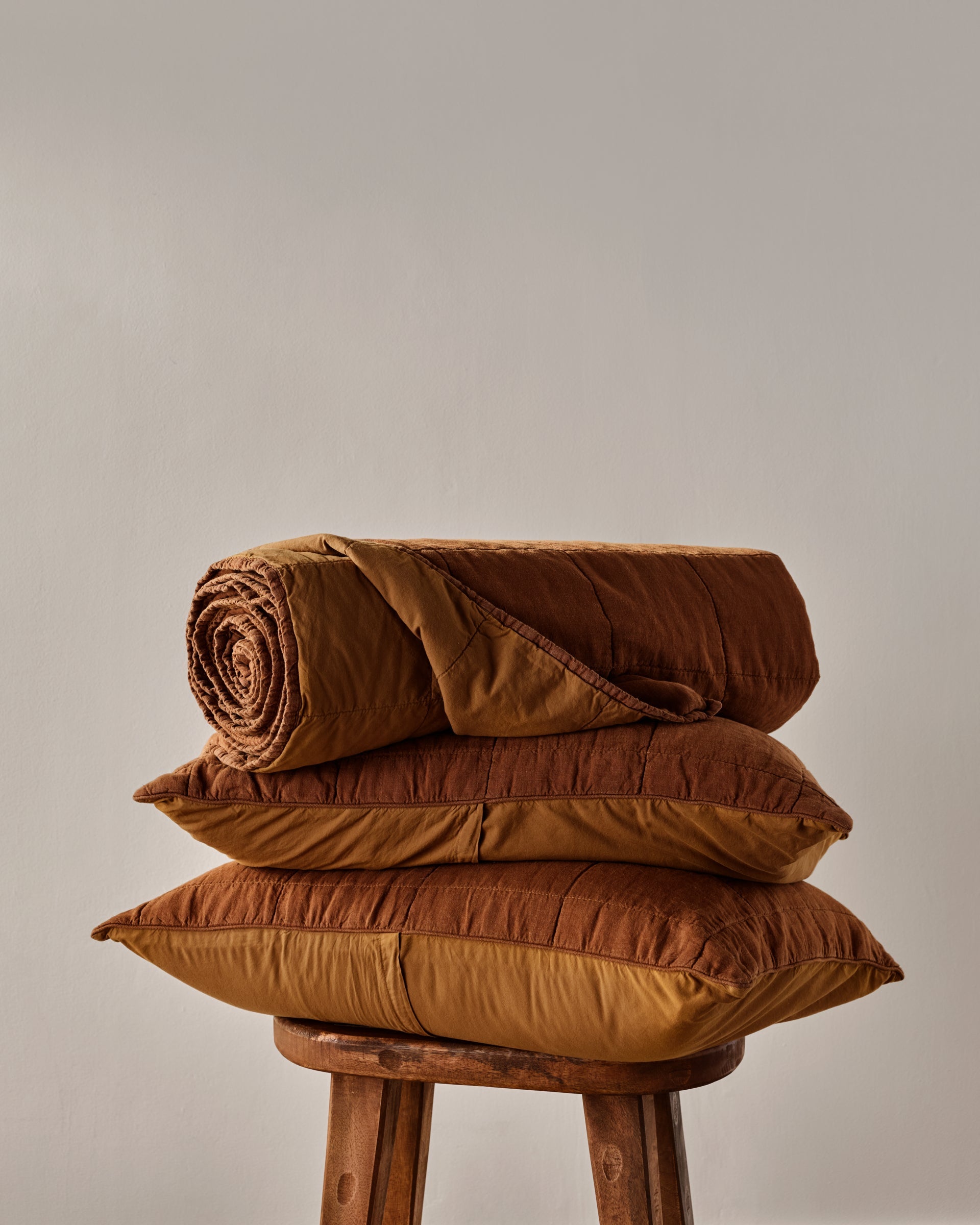 Linen Box Quilted Sham Set (Tobacco)