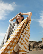 4x Capri Check Towel Bundle - Marigold with Natural