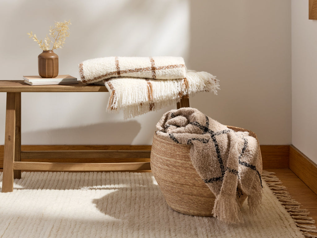Alpaca Boucle Windowpane Throw - FINAL SALE (Natural with Onyx)
