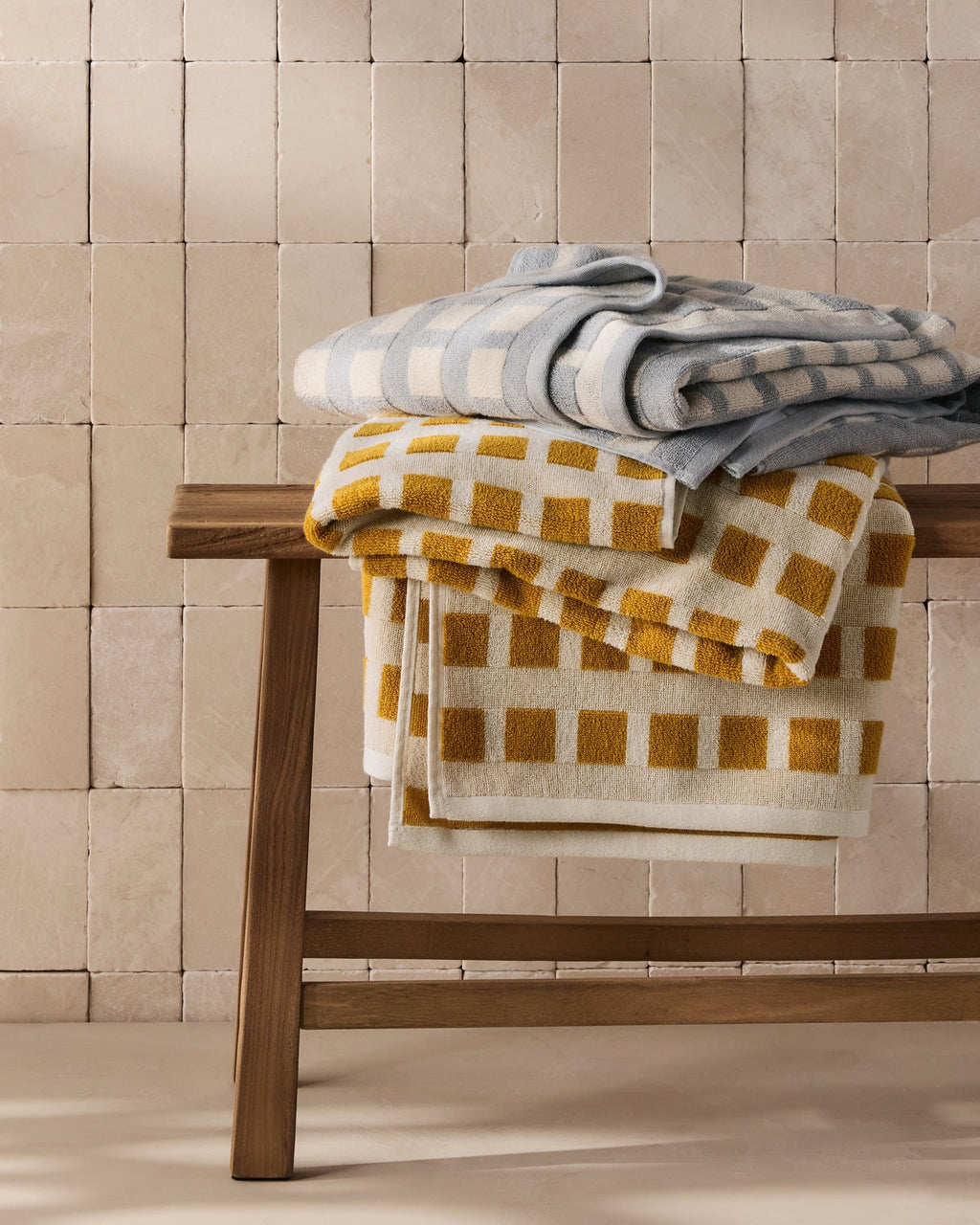 4x Capri Check Towel Bundle - Marigold with Natural