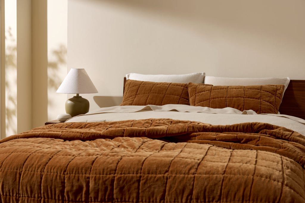 Hand Stitched Velvet Quilt (Tobacco)