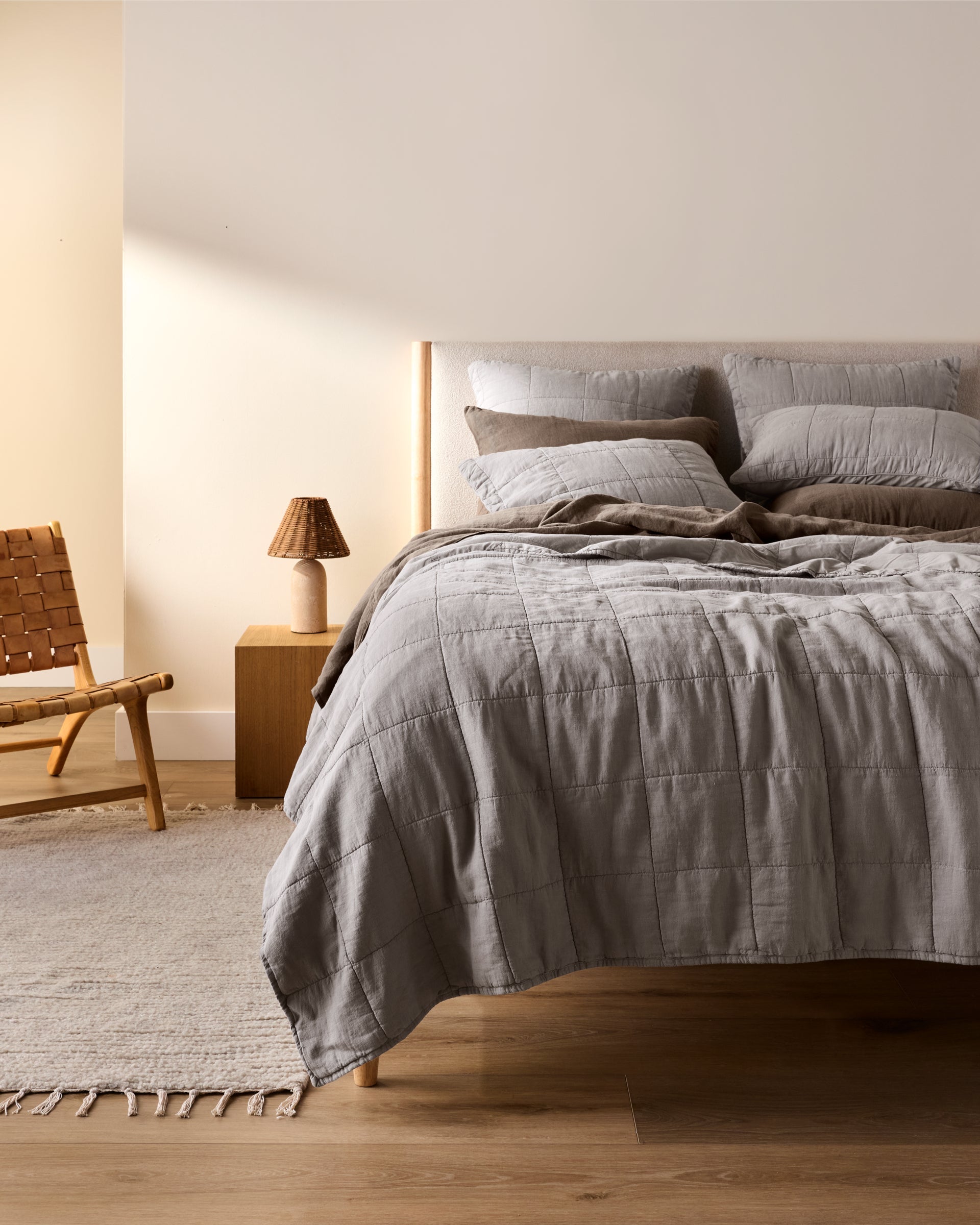 Linen Box Quilted Sham Set (Pebble)
