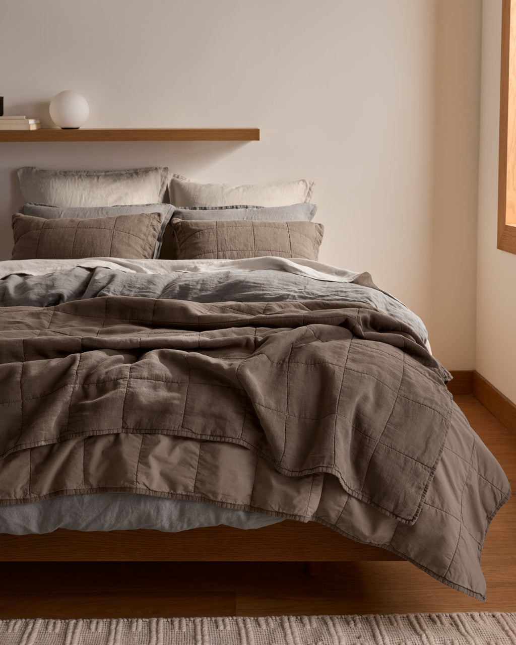 Linen Box Quilted Euro Sham (Warm Grey)