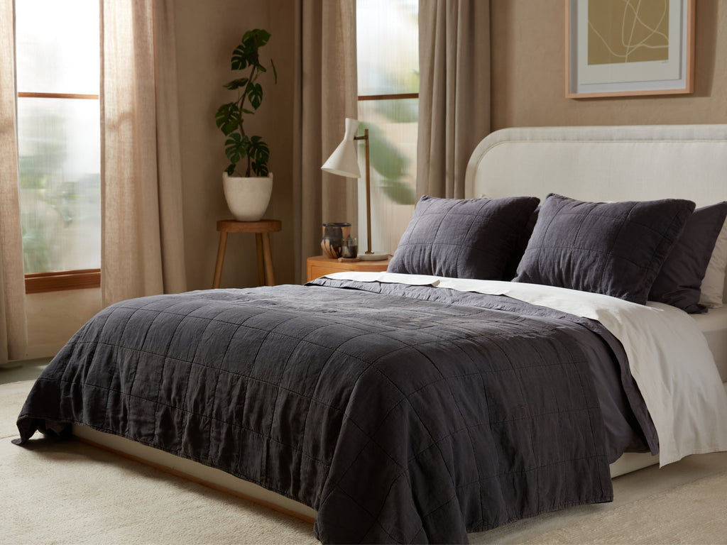 Linen Box Quilted Sham Set (Coal)
