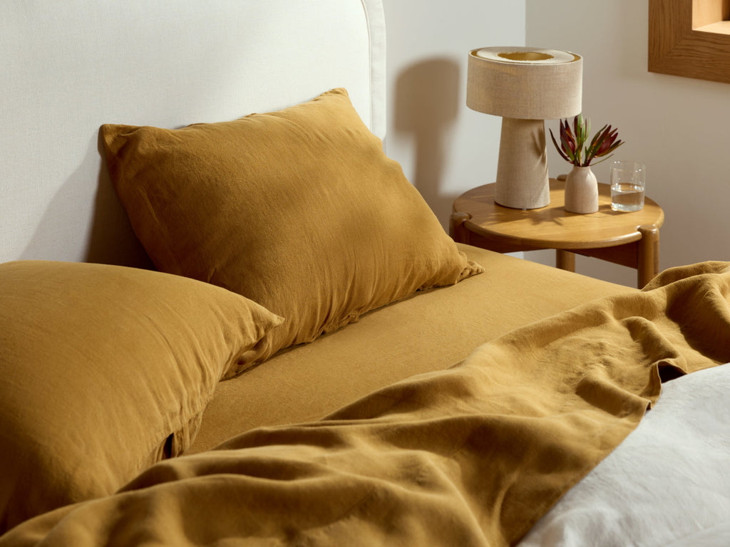 Linen Fitted Sheet - FINAL SALE (Marigold)