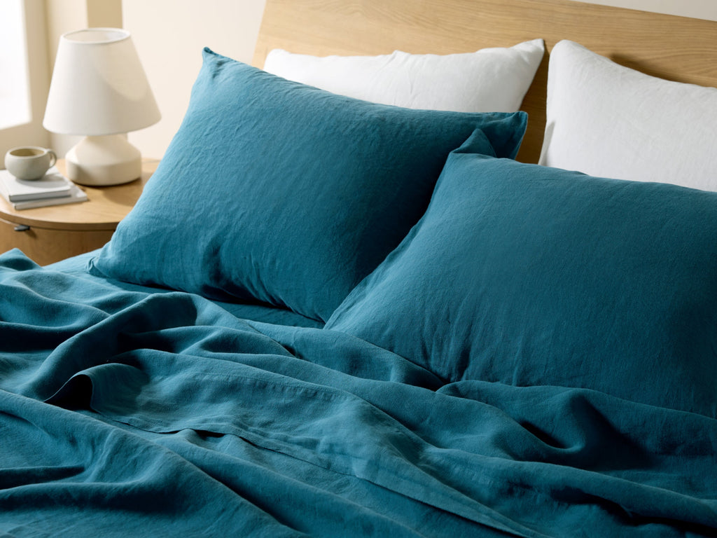 Linen Fitted Sheet - FINAL SALE (Peacock)