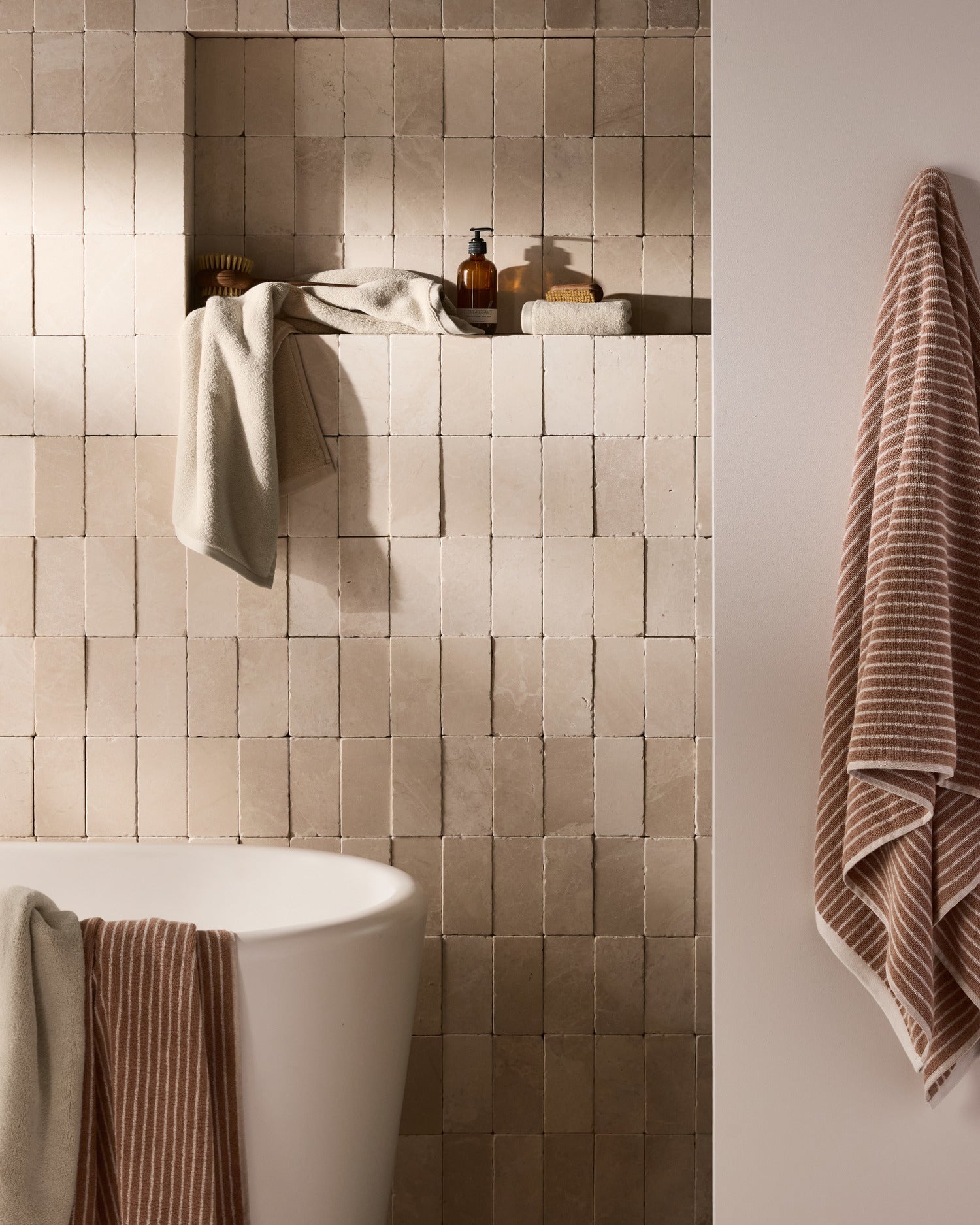 4+4 Pinstripe Bath Bundle - Adobe and Alabaster