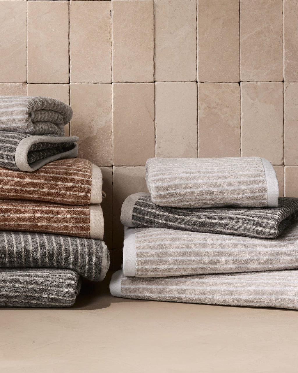 2+2 Pinstripe Bath Bundle - Bone and White
