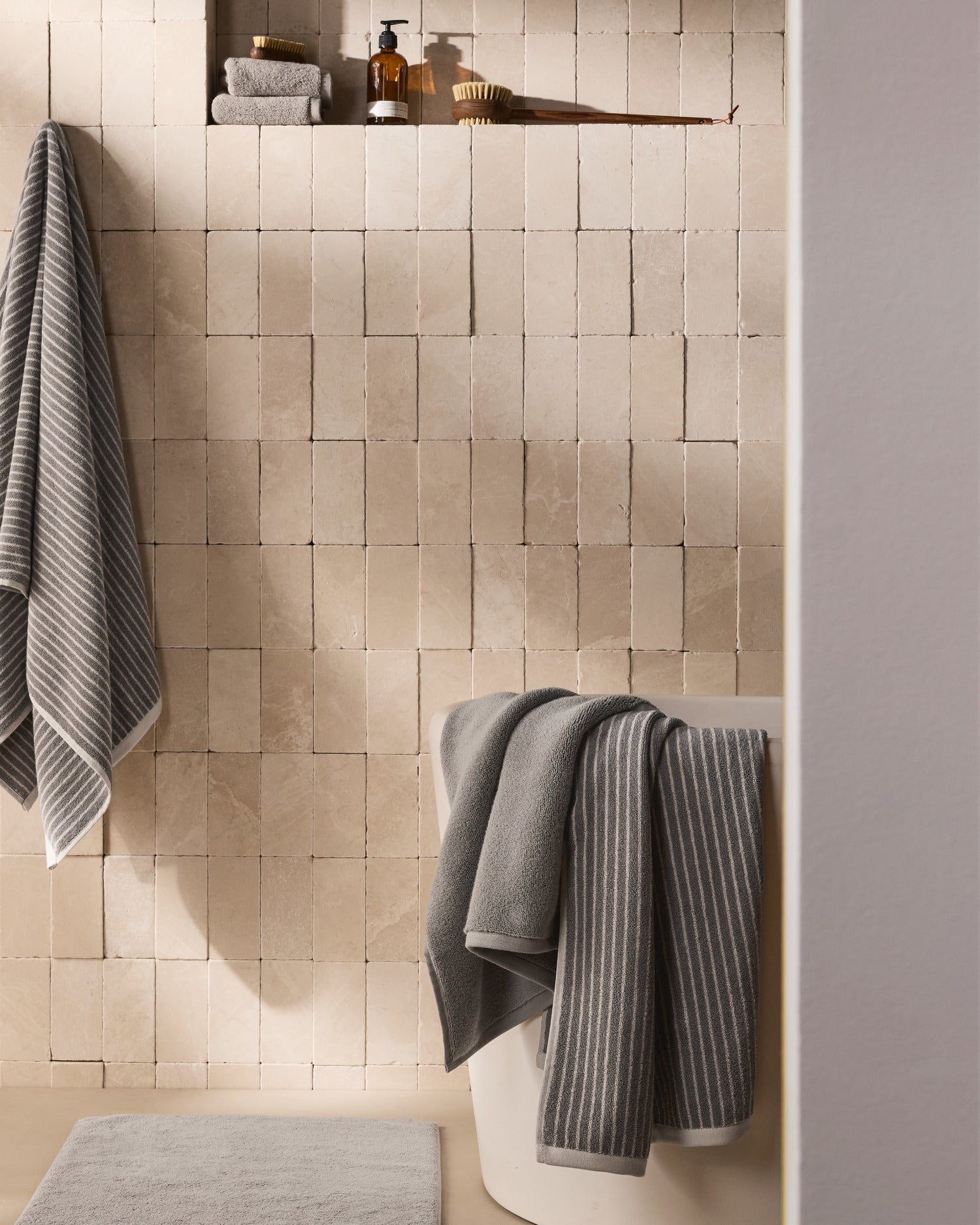 2+2 Pinstripe Bath Bundle - Pebble and Dove