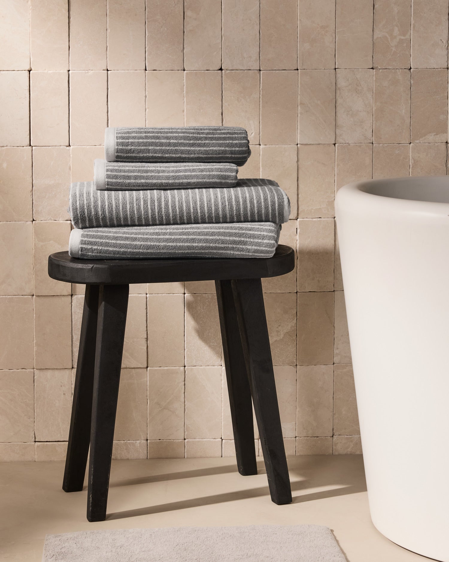 4+4 Pinstripe Bath Bundle - Pebble and Dove